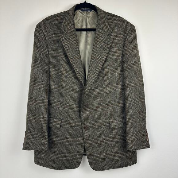 Vintage Burberry Mens Woolmark Brown Check Plaid Sport Tweed Blazer Coat 47 - Picture 1 of 14